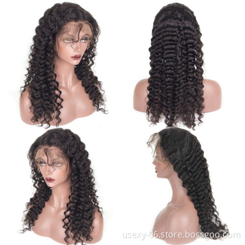 Factory Wholesale Human Hair Wig Virgin Peruvian Hair Lace Wigs Deep Wave Full Lace Front Human Hair Wig